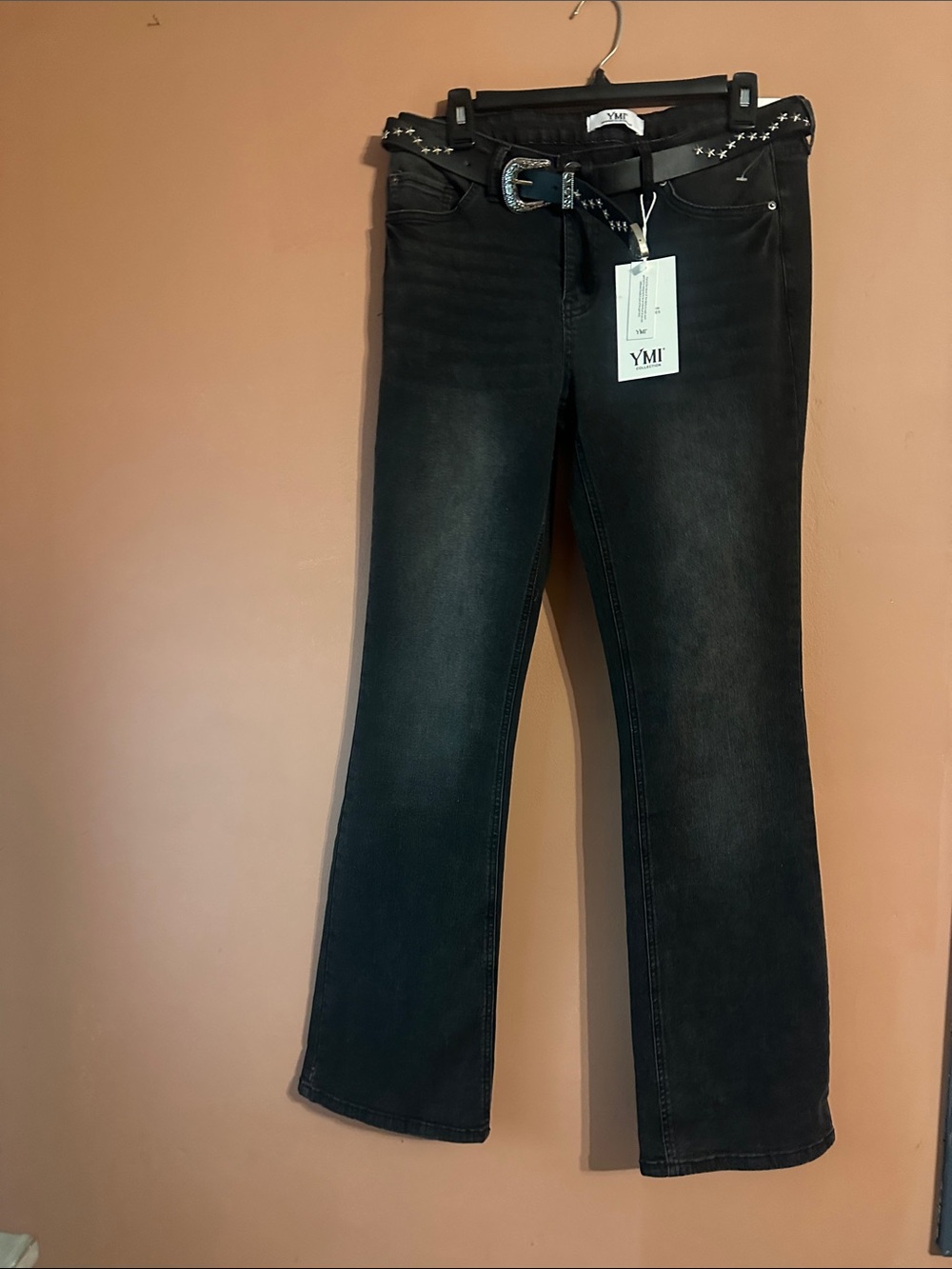 YMI Black Flare Jeans with Studded Belt
